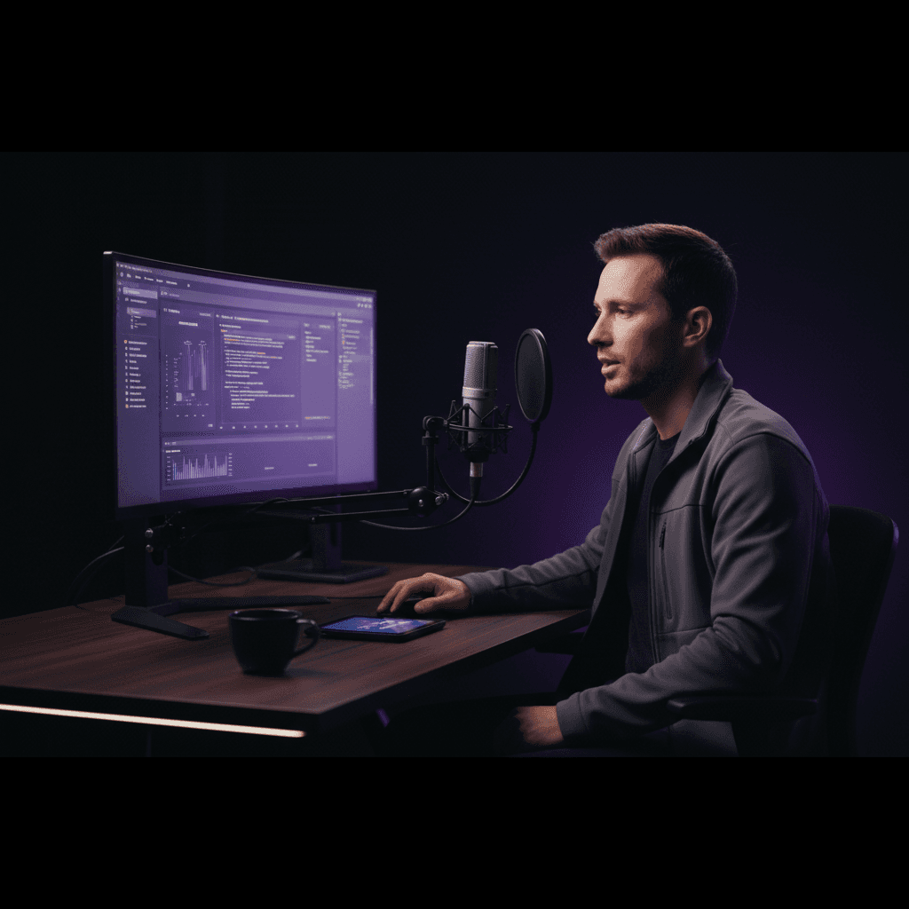 Formateur infopreneur enregistrant ses formations en ligne dans son studio